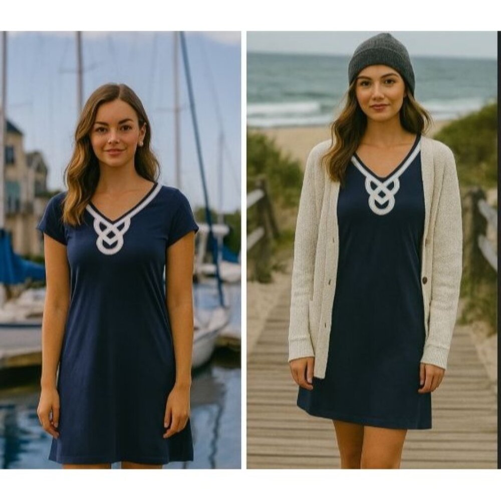 LilyPulitzer Womens Navy Med Mini Dress Pima Cotton Nautical Preppy Resortcore
